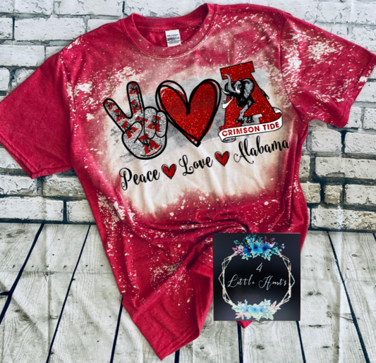 Peace love alabama bleached tee - 4 little hearts