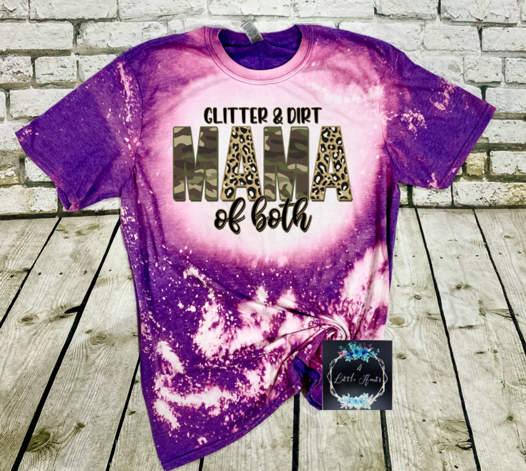 Glitter & Dirt mama of both camo leopard bleached tee - 4 little hearts