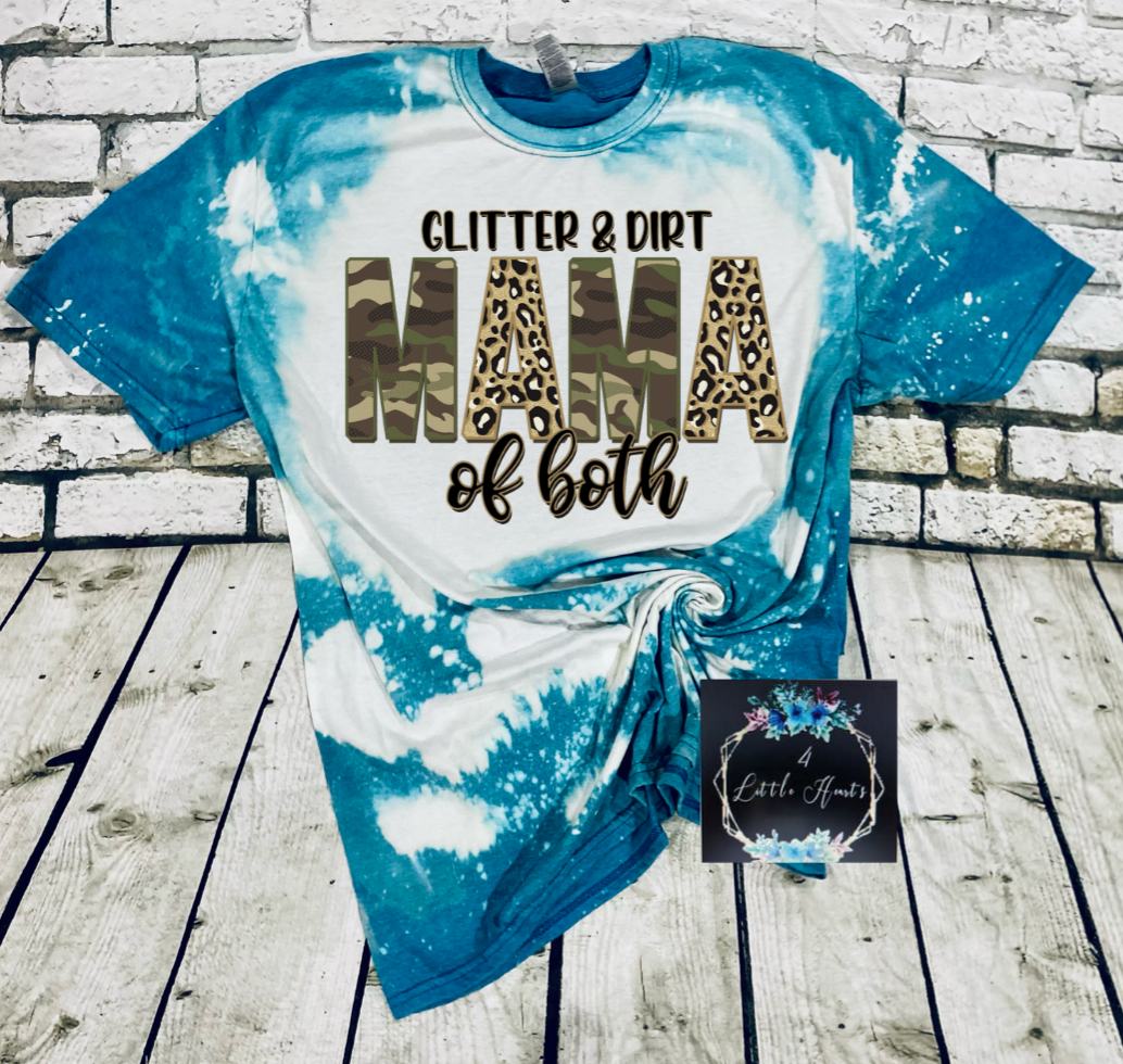 Glitter & Dirt mama of both camo leopard bleached tee - 4 little hearts