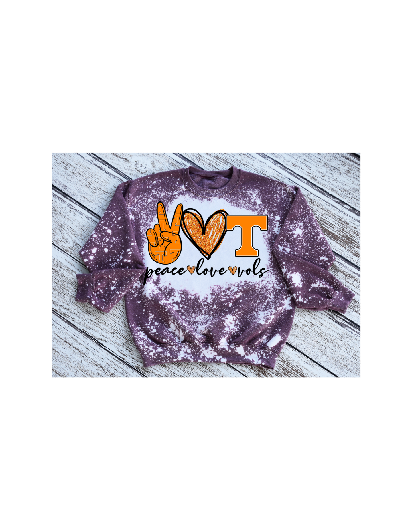 Peace love Vols bleached crewneck sweatshirt - 4 little hearts
