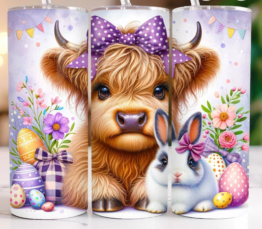 Highland cow easter 20 oz skinny tumbler