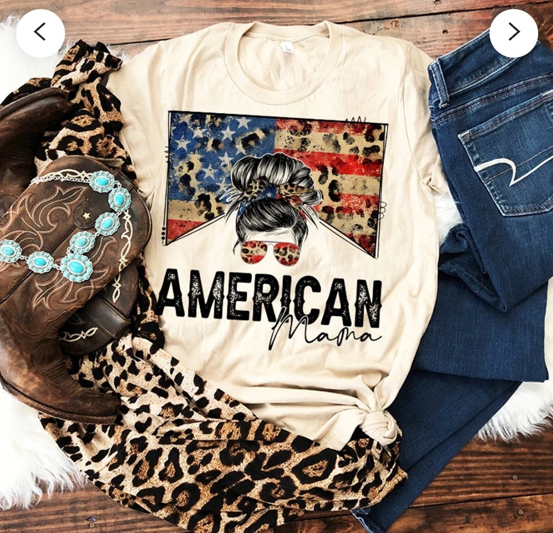American mama leopard print patriotic tee - 4 little hearts