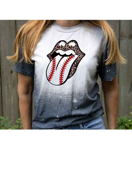 Baseball leopard tongue bleached tee - 4 little hearts