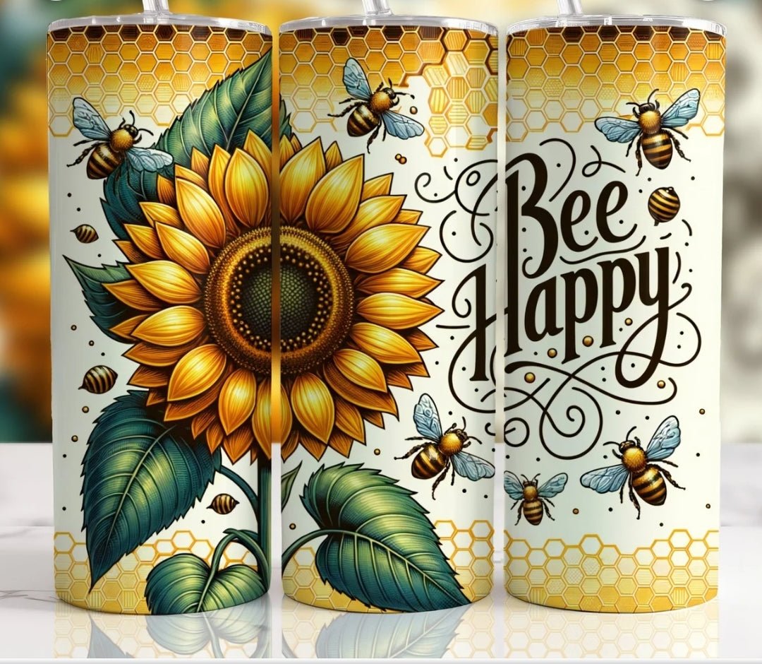 Bee happy spring 20 oz skinny tumbler - 4 little hearts