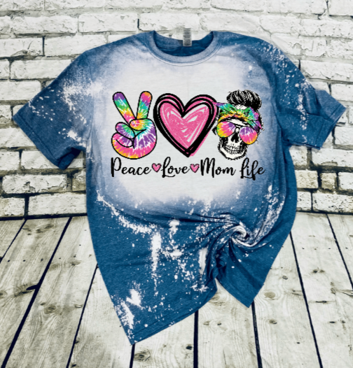 Peace love mom life tie dye bleached tee - 4 little hearts