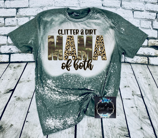 Glitter & Dirt mama of both camo leopard bleached tee - 4 little hearts