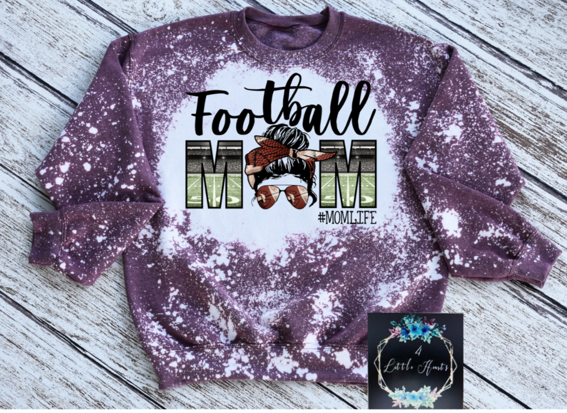 Football mom bleached sweater - 4 little hearts