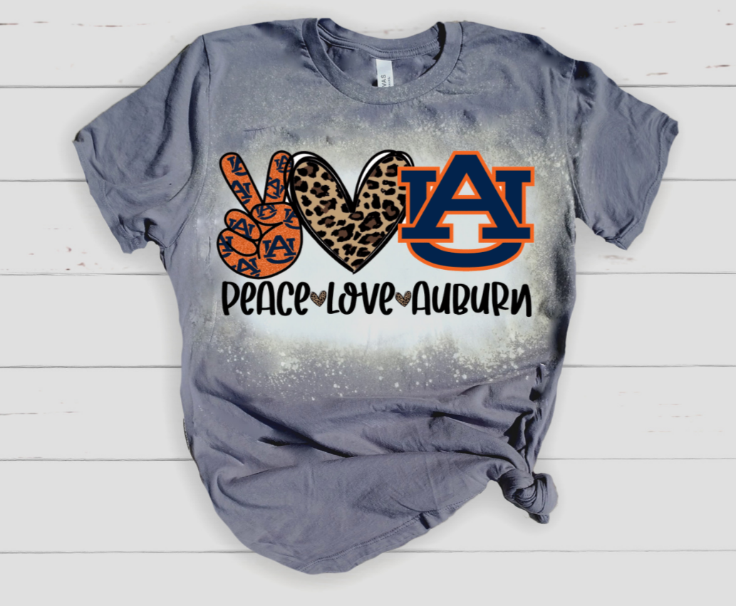 Peace love auburn bleached tee - 4 little hearts