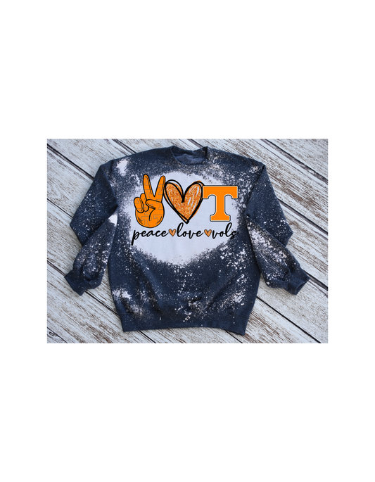 Peace love Vols bleached crewneck sweatshirt - 4 little hearts