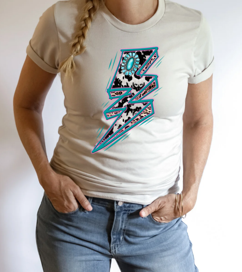 Cowhide & turquoise lightning t shirt - 4 little hearts