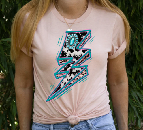 Cowhide & turquoise lightning t shirt - 4 little hearts