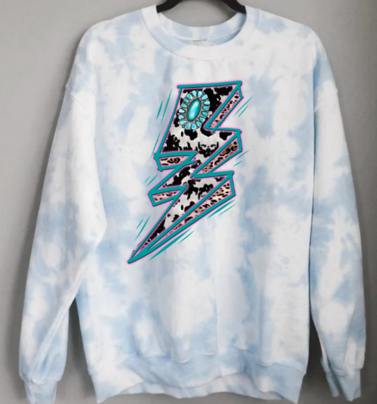 Tie dye turquoise lightning strike sweatshirt - 4 little hearts