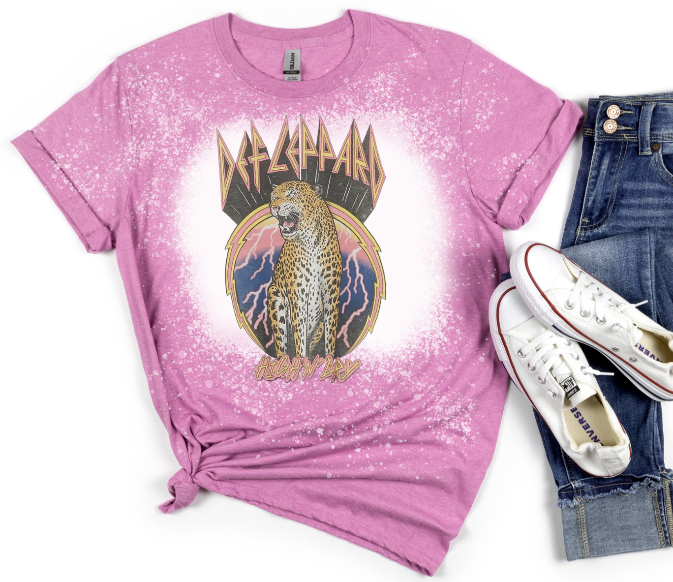 Def leppard bleached tee (leopard) - 4 little hearts