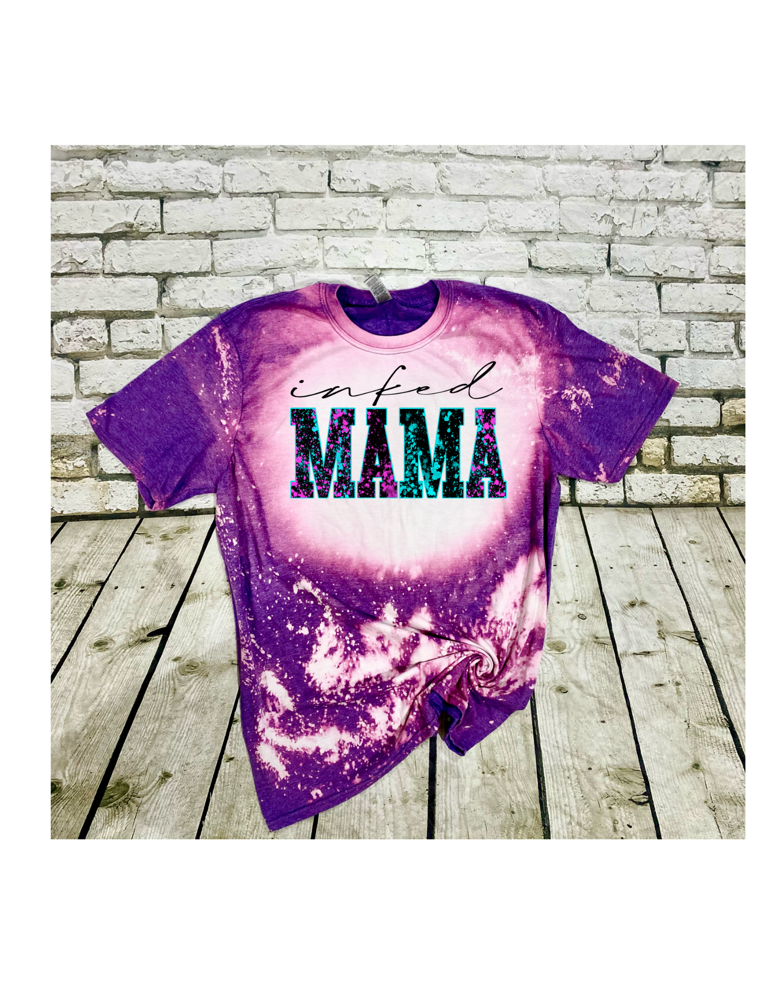 Inked mama tie dye print bleached tee - 4 little hearts