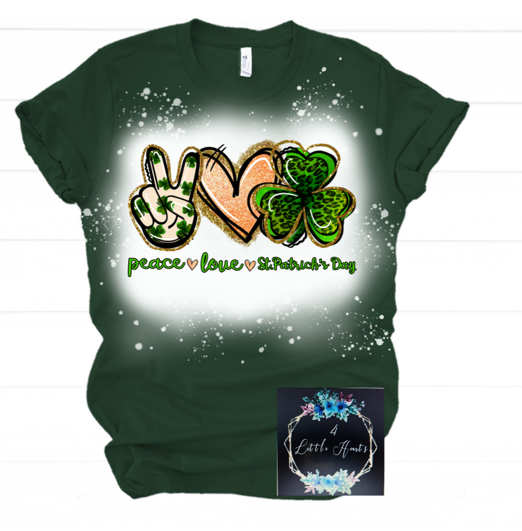 Peace love st patricks day bleached tee - 4 little hearts