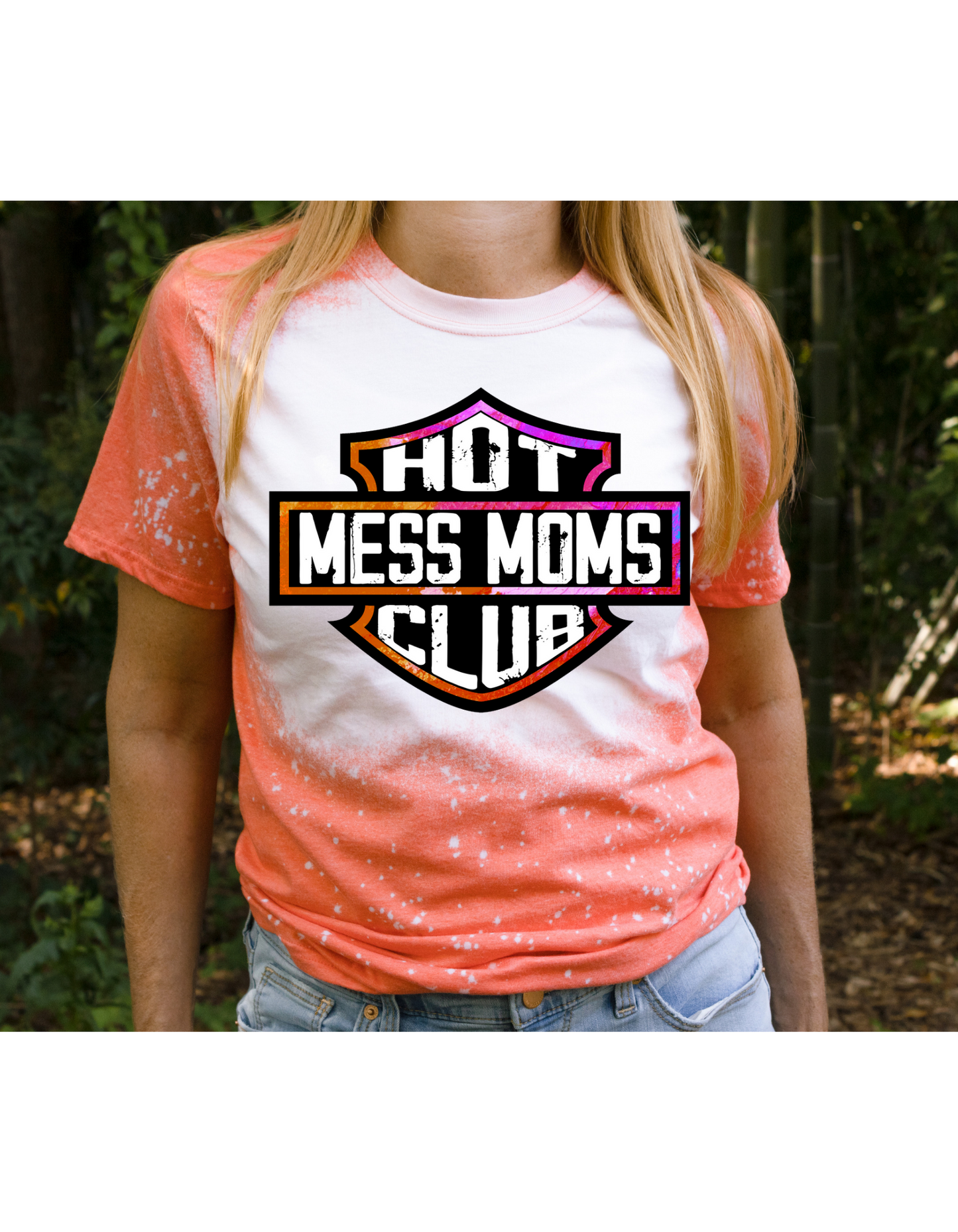 Hot mess moms club bleached tee - 4 little hearts