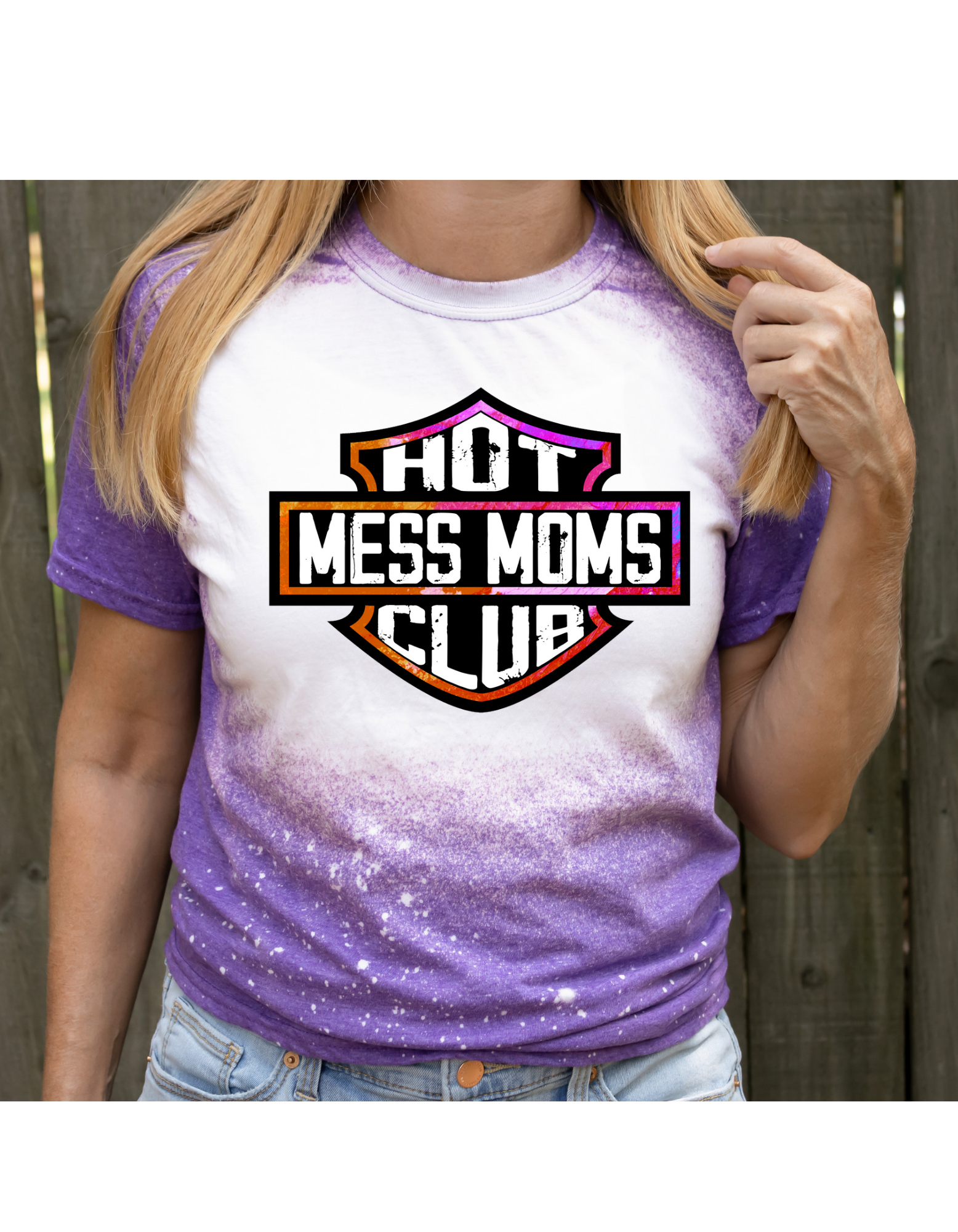 Hot mess moms club bleached tee - 4 little hearts