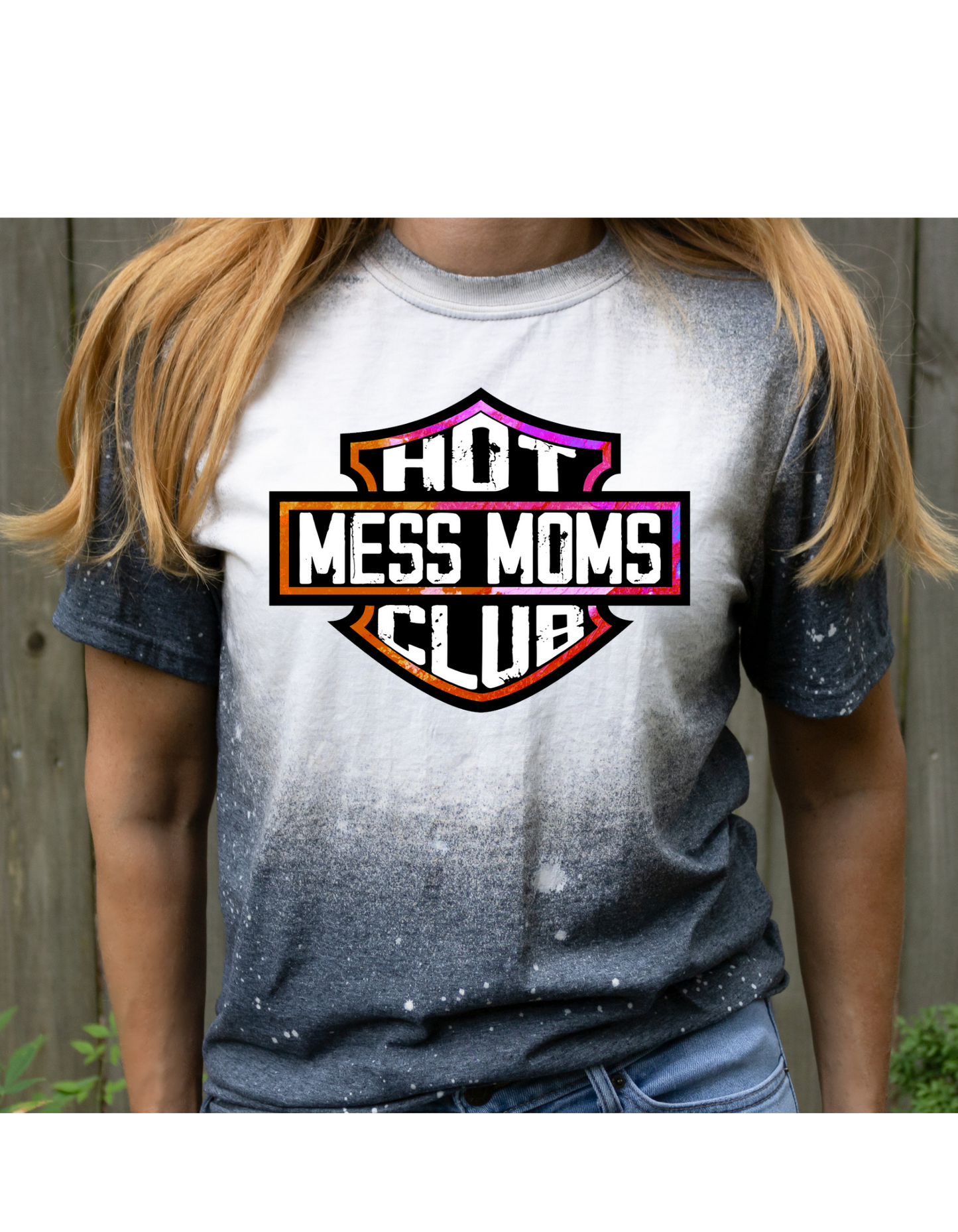 Hot mess moms club bleached tee - 4 little hearts