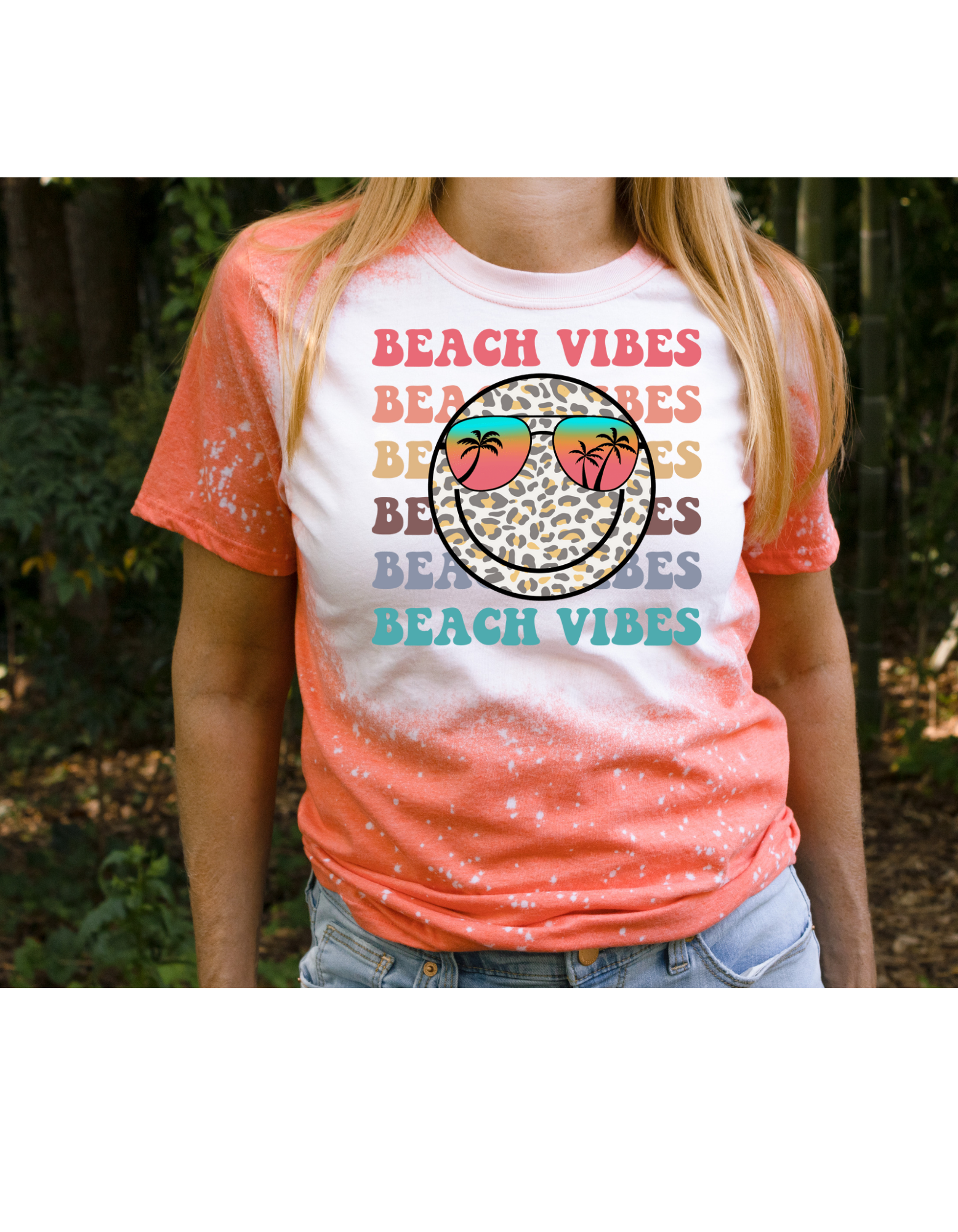 Beach vibes smiley bleached tee - 4 little hearts