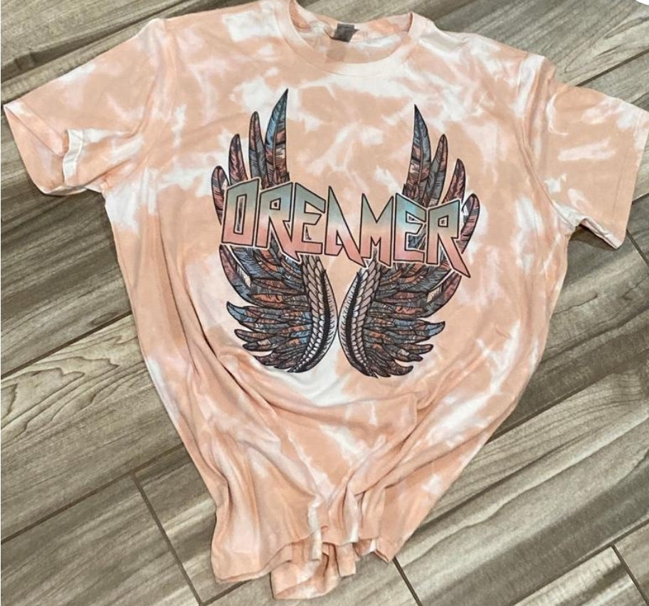 Dreamer wings acid washed tee /rock & roll t shirt - 4 little hearts