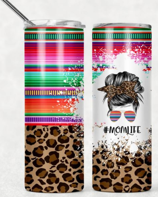 Mom life serape leopard 20 oz skinny tumbler - 4 little hearts