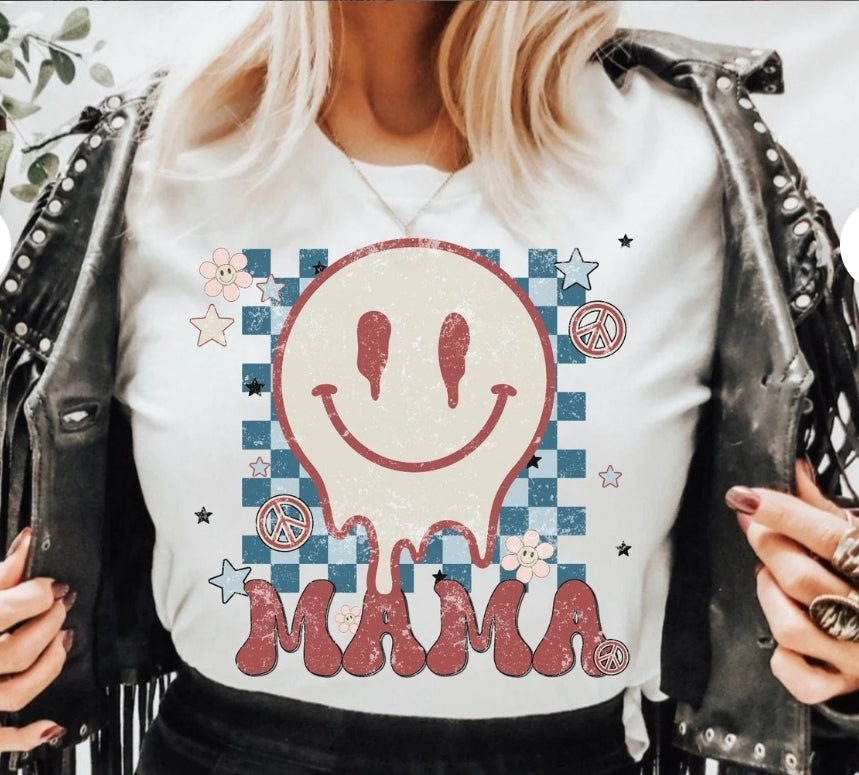 Retro mama smiley face graphic tee